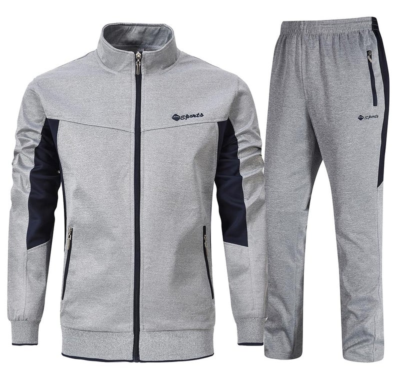 YSENTO Men's Tracksuits Outfits Set 2 Piece Jogging Suits Warm Up Sweatsuits Sweat Track Suits Sets Grey XL - Image 1